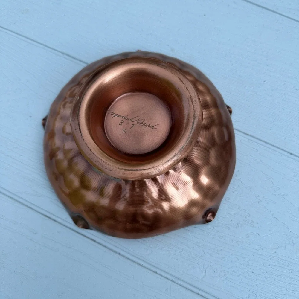 Gregorian Copper 317 Hammered Pedestal Bowl Scalloped Ruffled Edge Vintage Decor